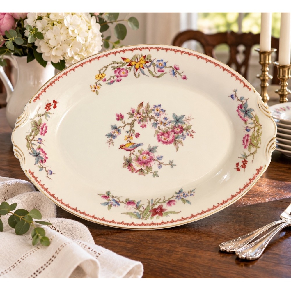 Vintage Syracuse China Old Ivory Bombay 16" Oval Serving Platter Gold Trim